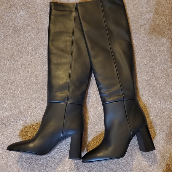 Zara heeled leather knee high boots black NWT - Picture 13 of 15